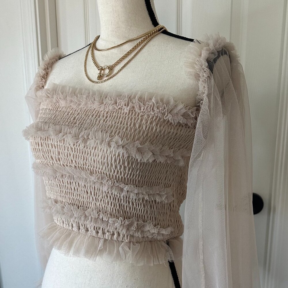 Tulle Crop Top with Balloon Sleeves